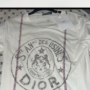 Dior White Tee with Red and Black Design